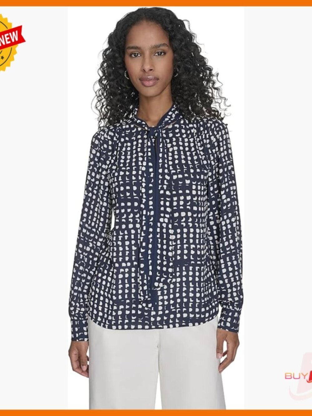 Long Sleeve Tie Neck Chiffon Blouse Regular Fit Polyester Blazer